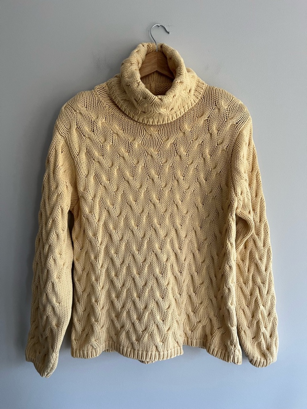 JEANNE PIERRE Vintage Yellow Cable Knit Turtleneck Sweater Large